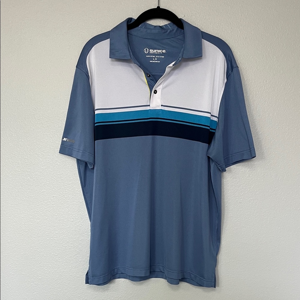 Sunice Blue and White Polo Shirt Performance Fabric